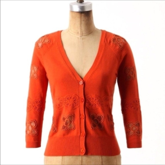 Anthropologie Sweaters - Anthropologie Orange Cardigan Crochet Flowers